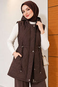 Quilted Hooded Vest with Belt Detail Bitter Brown