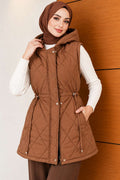Quilted Hooded Vest with Belt Tunnel Tan