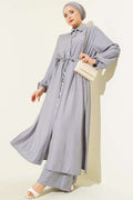Belted Tunic Long Two-Piece Set Gray