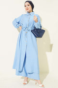 Belted Tunic Long Two-Piece Set Blue