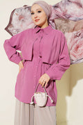 Bolero Detailed Rope Belted Tencel Shirt Magenta