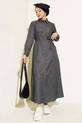 Boydan Düğmeli Tencel Kot Elbise