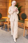 Cross Button Belted Modal Two-Piece Set Beige