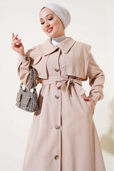 Cep Kapak Detaylı Pelerinli Trençkot