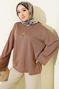 Blouse en loyşa à motifs floraux, châtaigne