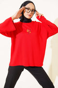 Embroidered Flower Lace Blouse Red