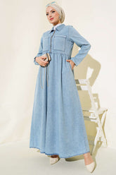 Çift Cepli Fermuarlı Kot Elbise