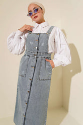 Çift Cepli Kot Askılı Slopet Açık Mavi