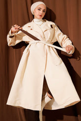 Çıtçıt Düğmeli Deri Detaylı Trençkot