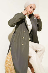 Düğmeli Cepli Trençkot