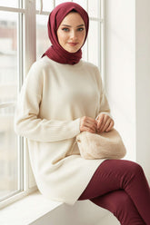 Düşük Omuz Detaylı Triko Tunik