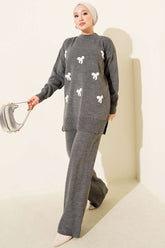 Fiyonk Desenli İncili Triko İkili Takım