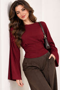 Blouse à manches larges et taille élastiquée Bordeaux