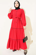 Robe à ceinture à boutons cachés rouge