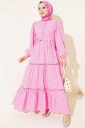 Dress with Hidden Button and Belt Pink