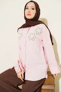 Chemise en modal à fleurs brodées et perles Rose