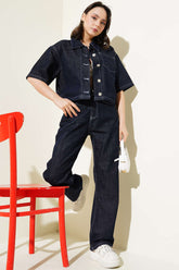 Kısa Kol Ceketli Kot İkili Takım