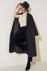 Kruvaze Yaka Uzun Kaşe Kaban