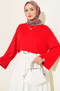 Blouse Basic à Manches Longues avec Écusson Rouge