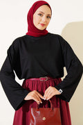 Loyşa Bilek Armalı Basic Bluz Noir