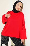 Loyşa Low Shoulder Basic Tunic Red