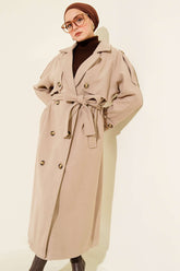 Omuz Apoletli Düğme Detaylı Kaşe Kaban