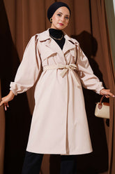 Omuz Pile Detaylı Parçalı Trençkot