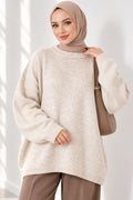 Túnica de Punto Oversize de Hombro Caído Beige