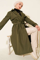 Pelerinli Tek Düğmeli Kuşaklı Trençkot