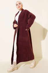 Şal Yaka Sakallı Triko Uzun Hırka