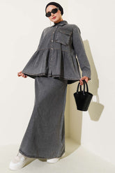 Tek Cepli Kot Jile İkili Takım Füme