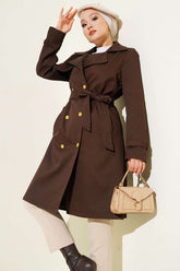 Tek Omuz Apoletli Kruvaze Trençkot Acı Kahve