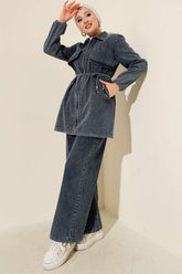 Yaka Pelerinli Fermuarlı İkili Takım