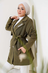 Yaprak Taşlı Pelerinli Trençkot