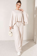 Blouse à manches chauve-souris ensemble deux pièces beige