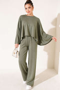 Ensemble deux pièces blouse à manches chauve-souris kaki