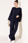 Ensemble deux pièces blouse à manches chauve-souris bleu marine