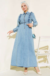 Yarı Fermuarlı Kot Elbise