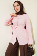 Half Hidden Buttoned Tie Tunic Pink