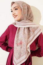 120 Cm Çiçek Detaylı Soft Eşarp