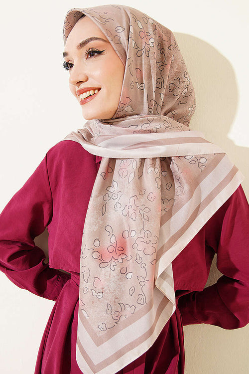 120 Cm Çiçek Detaylı Soft Eşarp