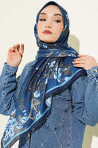 120 Cm Çiçekli Soft Eşarp Lacivert