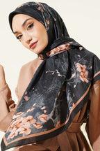 120 Cm Çiçekli Soft Eşarp Siyah