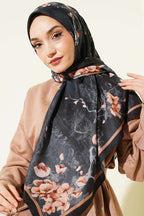 120 Cm Çiçekli Soft Eşarp Siyah