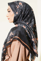 120 Cm Çiçekli Soft Eşarp Siyah