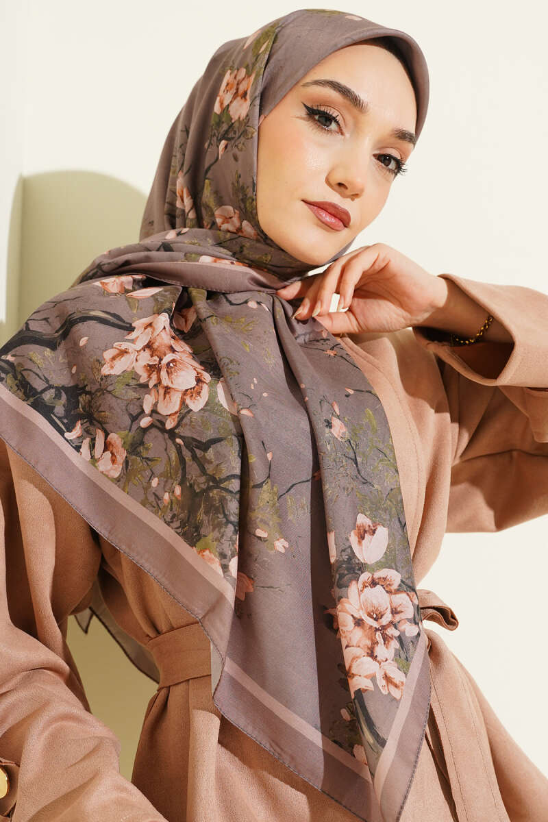 120 Cm Çiçekli Soft Eşarp Vizon