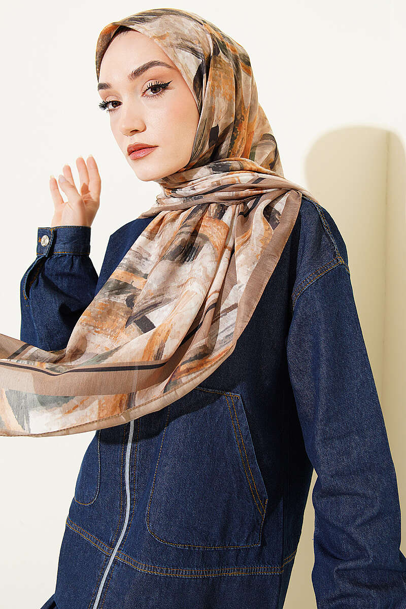 120 Cm Fırça Desen Eşarp Vizon
