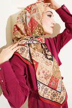 120 Cm Motif Desenli Eşarp Kırmızı