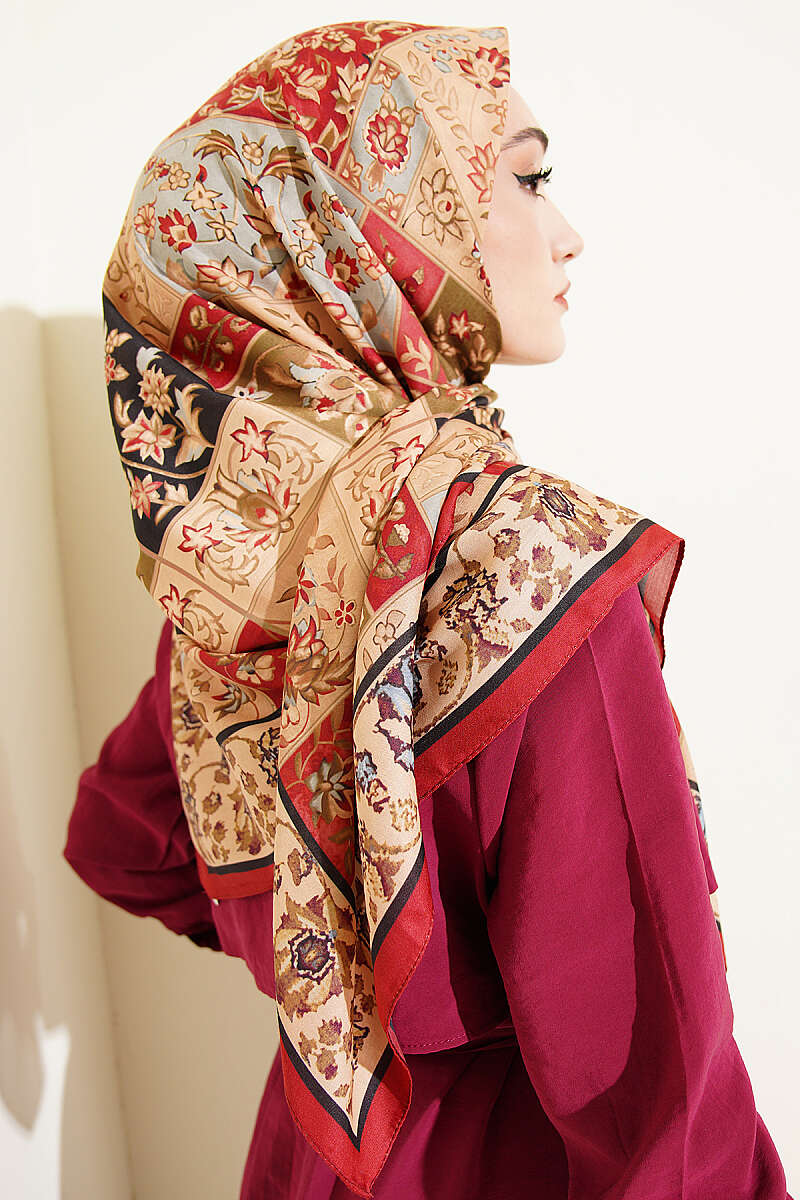 120 Cm Motif Desenli Eşarp Kırmızı