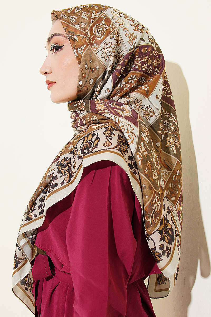 120 Cm Motif Desenli Eşarp Su Yeşili